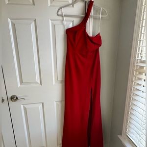 Lulus Red Maxi Dress, one shoulder with sweetheart neckline